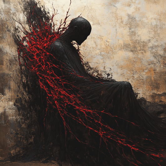 Emotive Matte Vertical Poster - Abstract Art with Red Detailing
