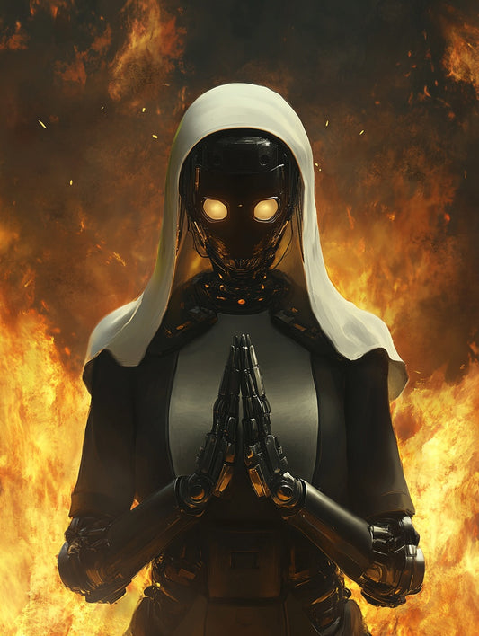 Robotic Nun Matte Vertical Poster - Futuristic Art for Home Decor